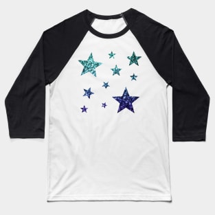 Teal Dark Blue Ombre Faux Glitter Stars Baseball T-Shirt